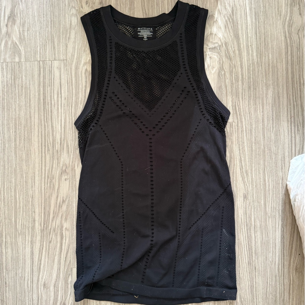 Athleta Black Mesh Detail Top